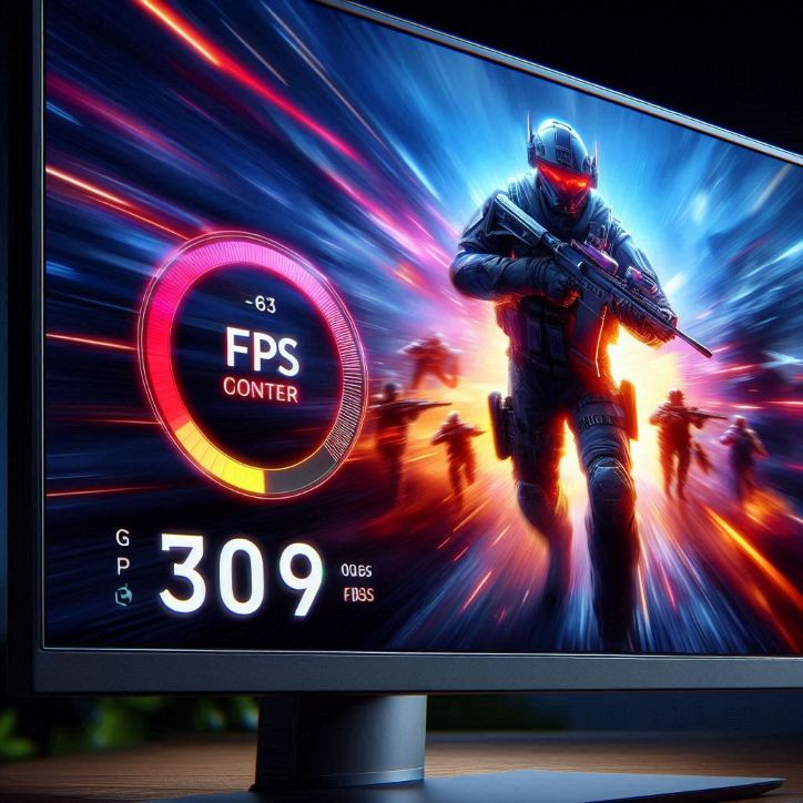 gaming monitor showing high FPS counter in a competitive shooter
